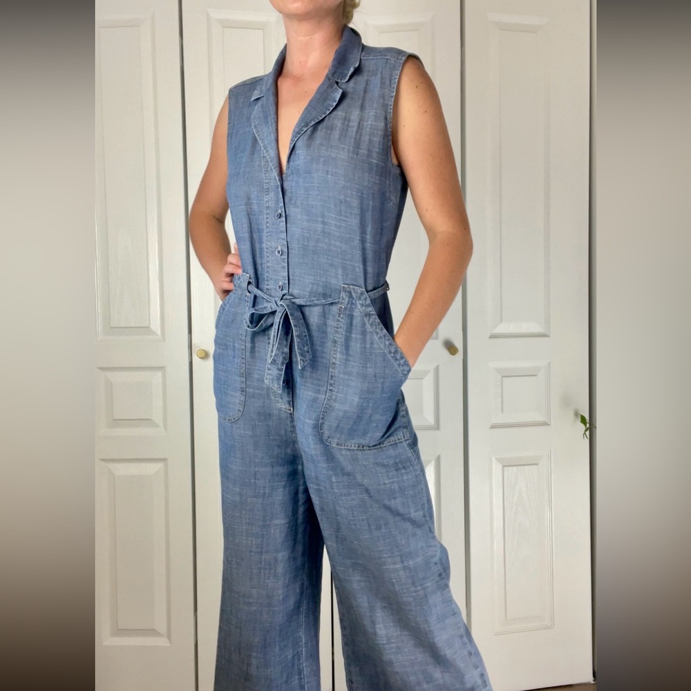 Level 99 Collared Sleeveless Wide Leg Linen Jumpsuit - Picture 4 of 9